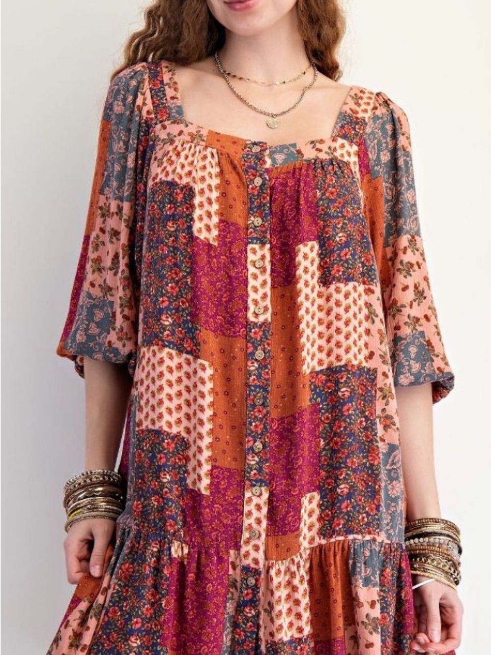 Final sale Easel Boho Patchwork  swing Dress NWT 💰 - Picture 2 of 6